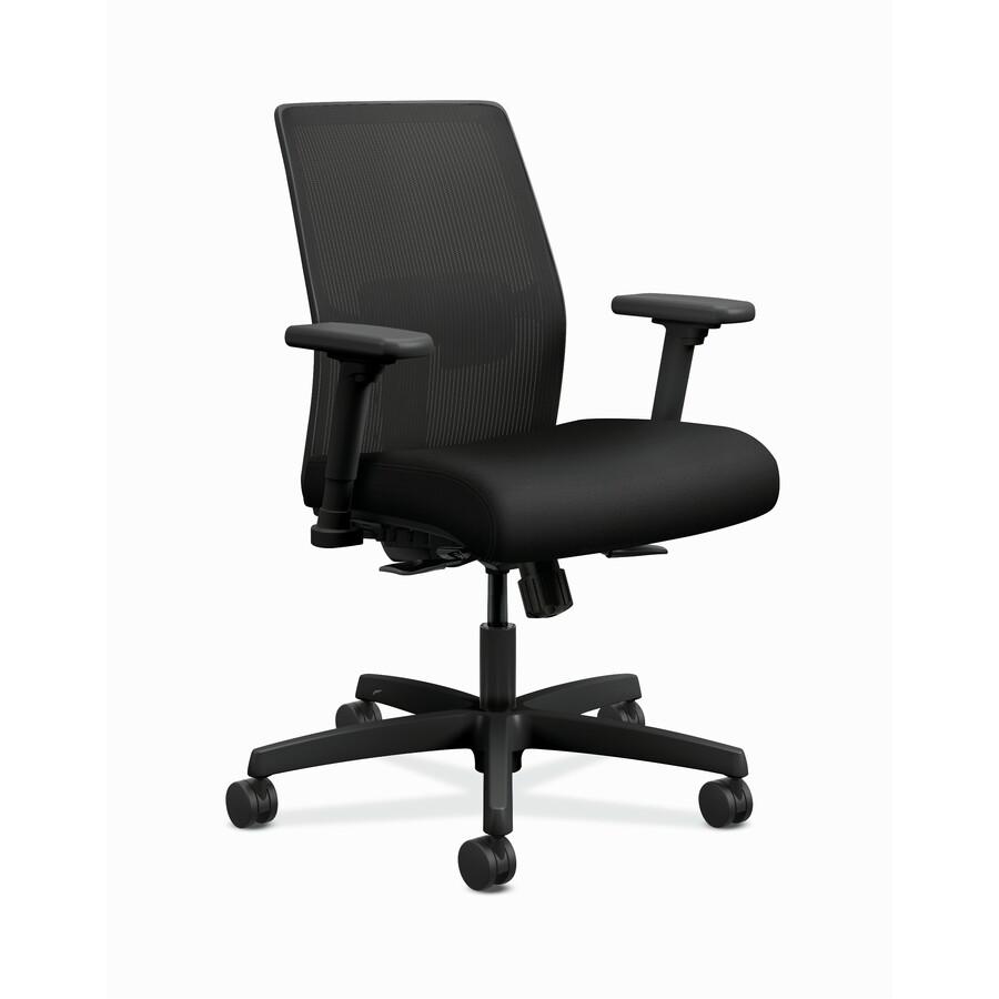HON Ignition Task Chair - Black Fabric Seat - Black Mesh Back - Black Frame - Low Back - 5-star Base - Armrest - 1 Each. Picture 2
