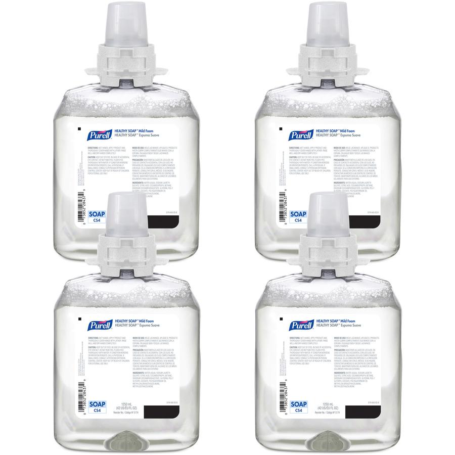 PURELL&reg; CS4 HEALTHY SOAP Mild Foam Refill - 42.3 fl oz (1250 mL) - Dirt Remover, Kill Germs - Hand - Moisturizing - Dye-free, Fragrance-free - 4 / Carton. Picture 2