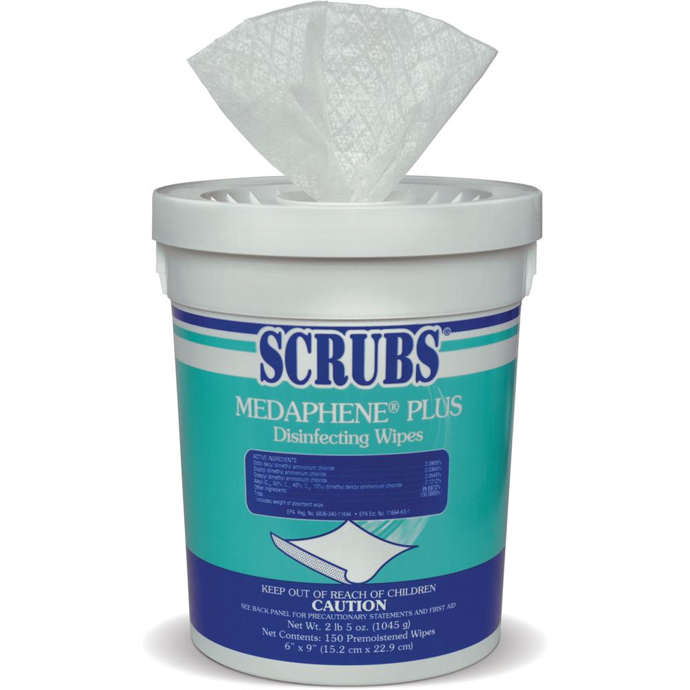 SCRUBS Medaphene Plus Disinfecting Wipes - Citrus Scent - 6" Width x 9" Length - 150 / Canister - Green. Picture 2