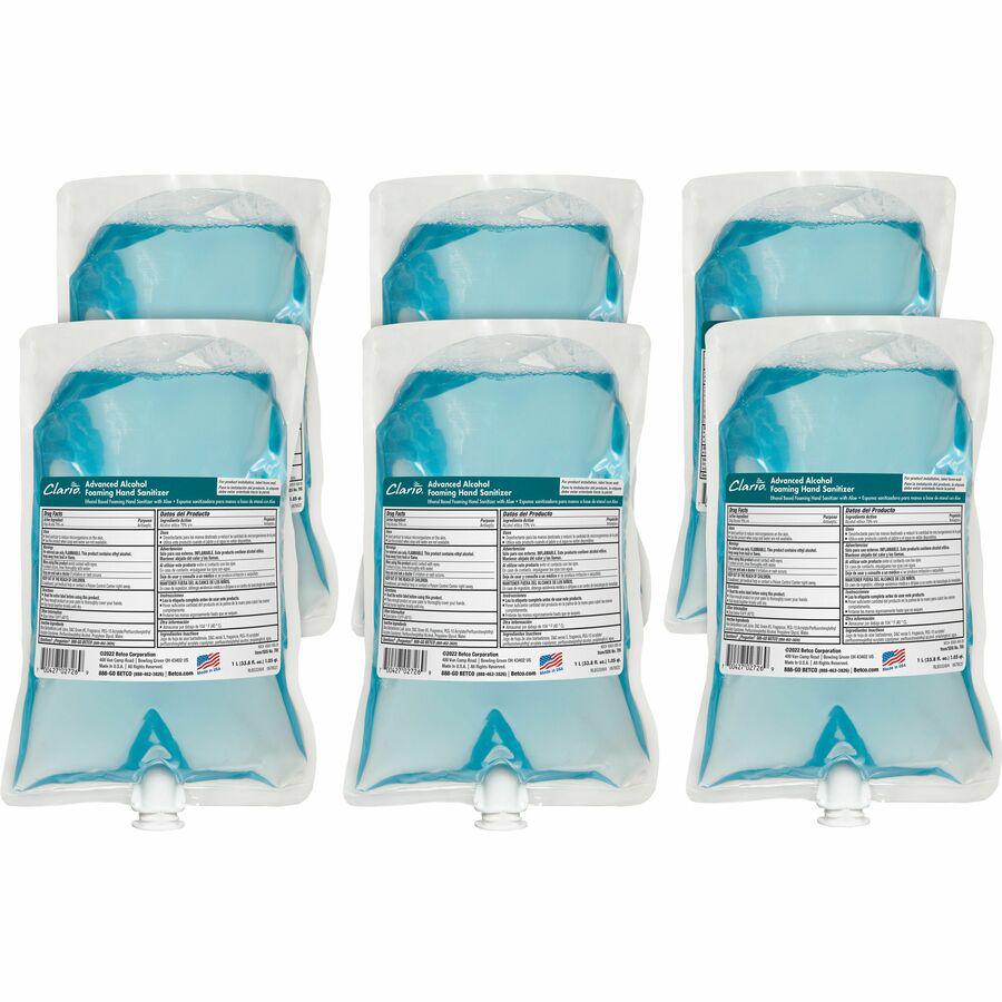 Betco Advanced Hand Sanitizer Foam Refill - Citrus Scent - 33.8 fl oz (1000 mL) - Kill Germs - Hand - Moisturizing - Light Blue - Residue-free, Anti-irritant, Non-drying, Non-sticky - 6 / Carton. Picture 4