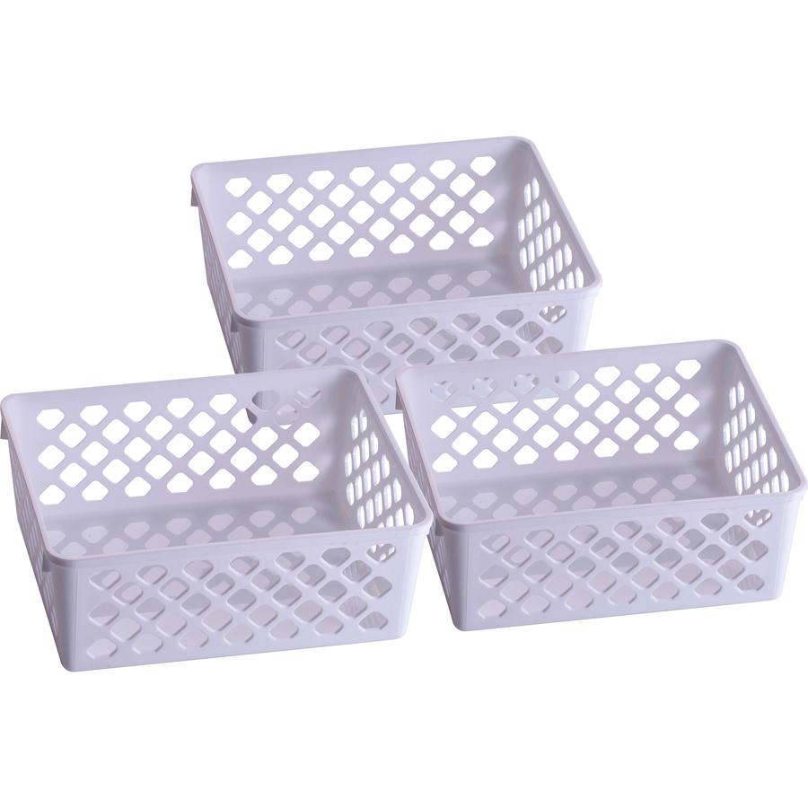Officemate Achieva&reg; Medium Supply Basket, 3/PK - 2.4" Height x 6.1" Width x 5" Depth - Compact, Stackable, Storage Space - White - Plastic - 3 / Pack. Picture 5