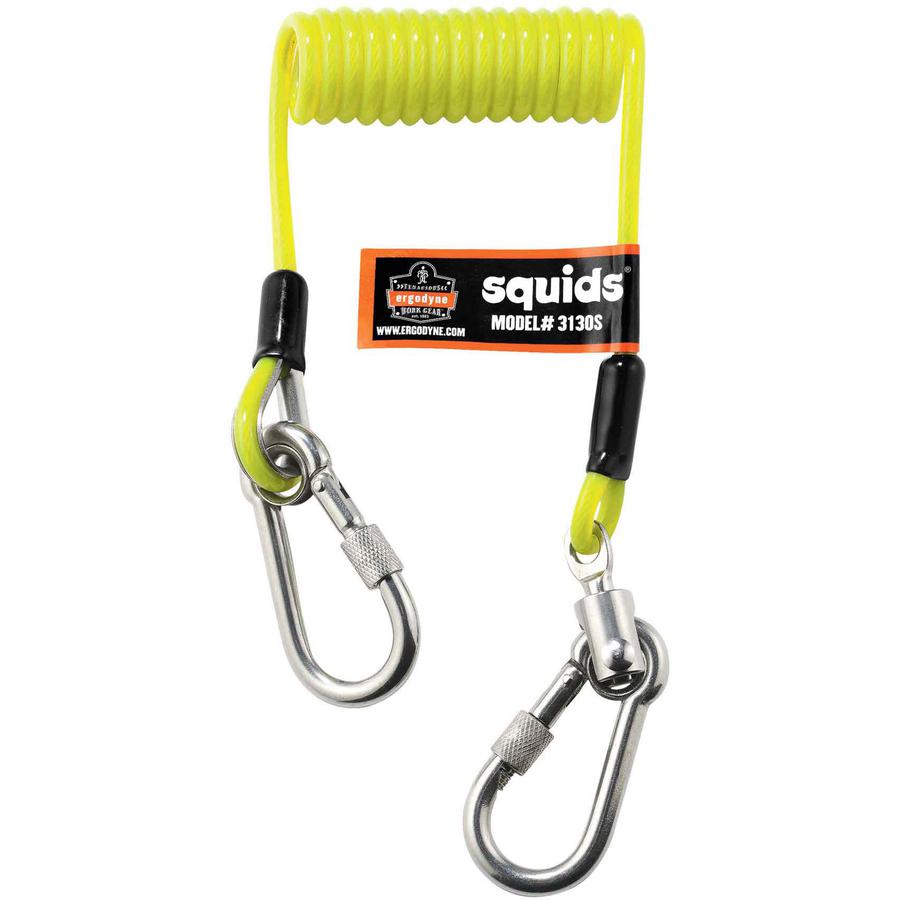 Squids 3130S Coiled Cable Lanyard - 2lbs - 6 / Carton - 2 lb Load Capacity - 11" Height x 2" Width x 48" Length - Lime - Stainless Steel, Polyurethane. Picture 2