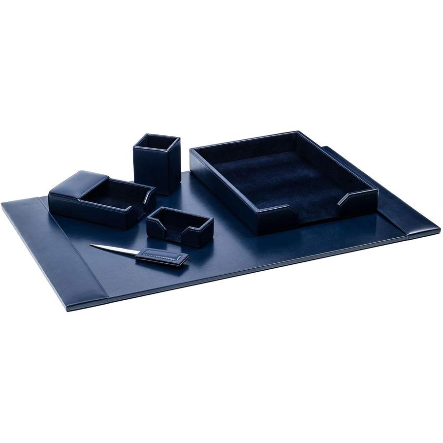 Dacasso Navy Blue Bonded Leather 6-Piece Desk Set - Leather, Velveteen - Navy Blue - 1 Each. Picture 3