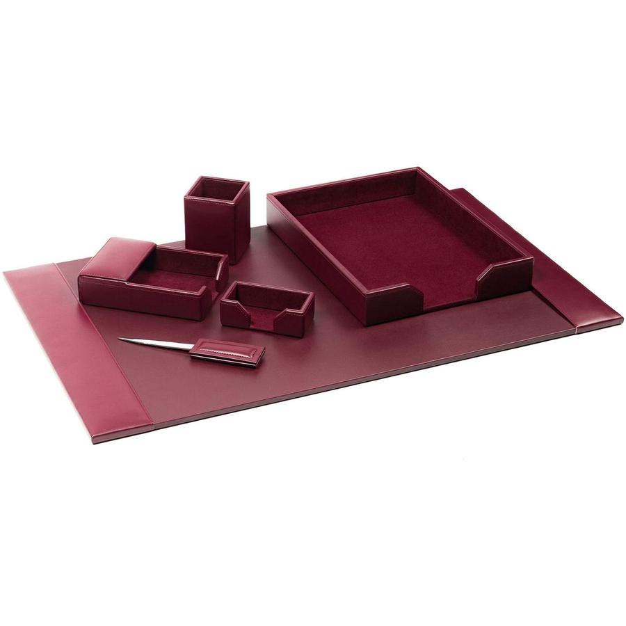 Dacasso Burgundy Bonded Leather 6-Piece Desk Set - Leather, Velveteen - Burgundy - 1 Each. Picture 2