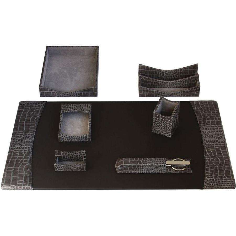 Protacini Castlerock Gray Italian Patent Leather 7-Piece Desk Set - Leather, Velveteen - Gray - 1 Each. Picture 2