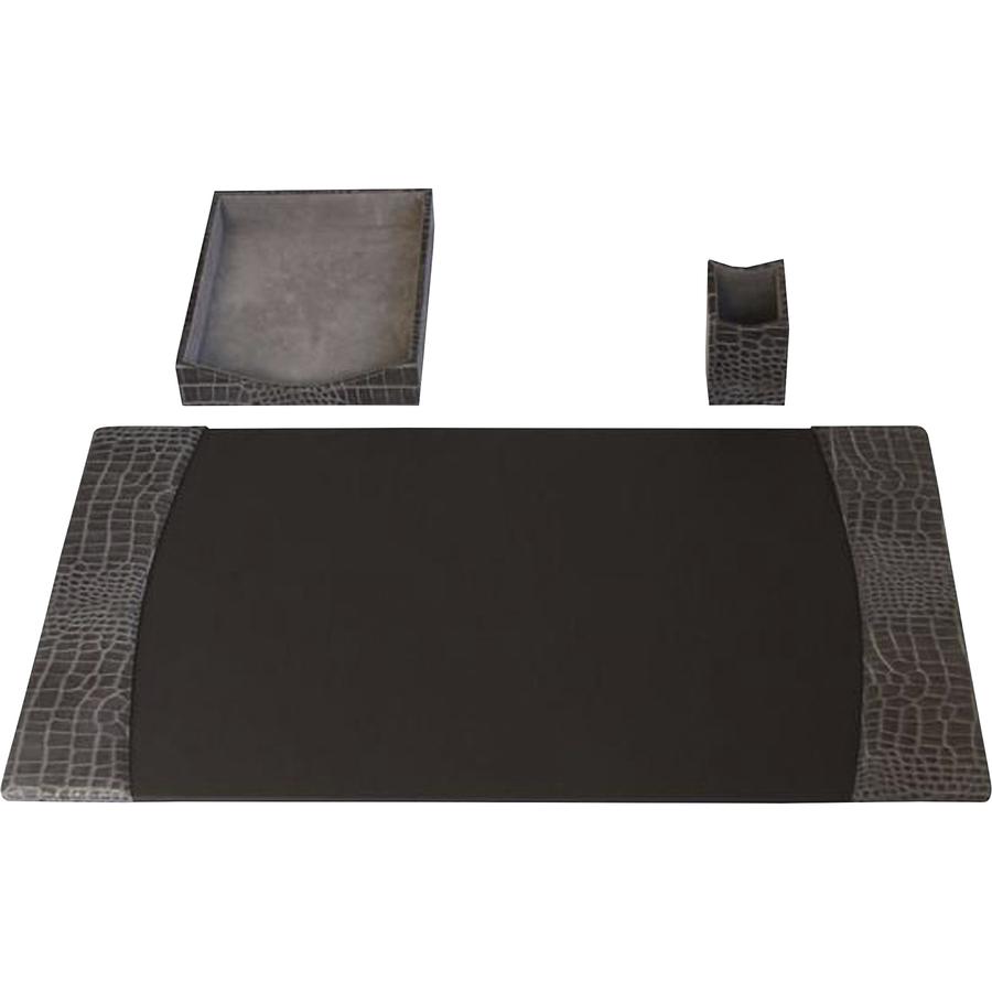 Protacini Castlerock Gray Italian Patent Leather 3-Piece Desk Set - Leather, Velveteen - Gray - 1 Each. Picture 3