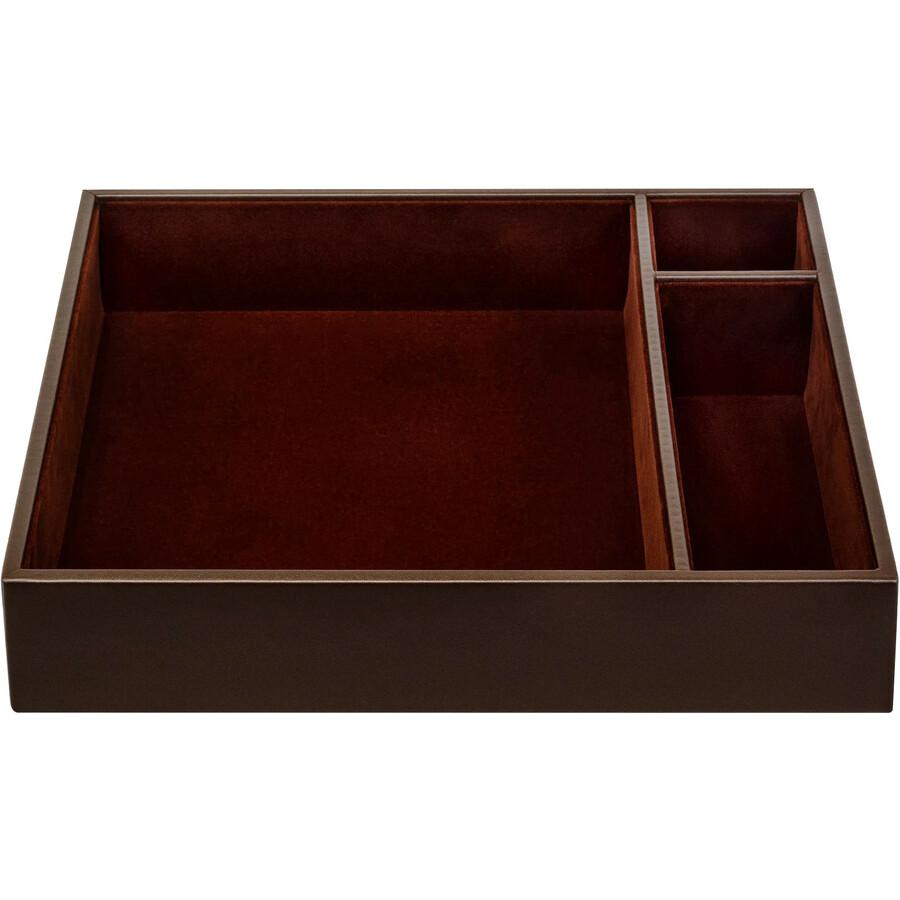 Dacasso Chocolate Brown Leatherette Conference Room Organizer Tray - 8 x Writing Pad - 3 Compartment(s) - Desktop - Leatherette, Velveteen - 1 Each. Picture 2