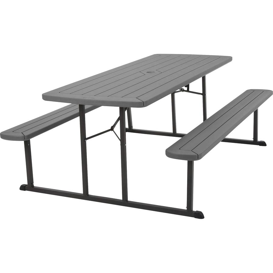 Cosco Folding Picnic Table - Taupe Top - 800 lb Capacity - 72" Table Top Width x 57" Table Top Depth - 29" Height - Wood Grain, Resin Top Material - 1 Each. Picture 10