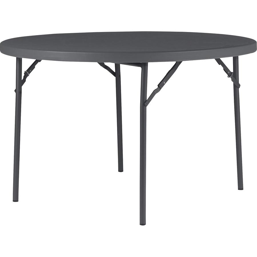 Dorel Zown Commercial Round Blow Mold Fold Table - Round Top - 4 Legs - 750 lb Capacity x 48" Table Top Diameter - 29.30" Height - Gray - High-density Polyethylene (HDPE), Resin - 1 Each. Picture 12