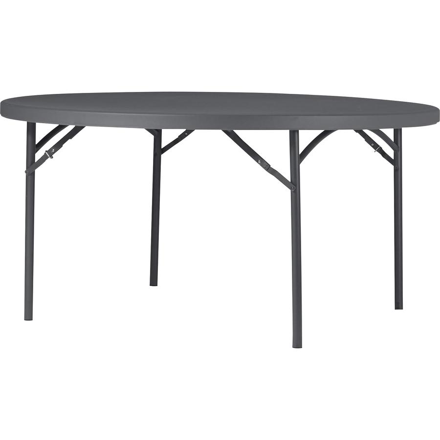 Dorel Zown Commercial Round Blow Mold Fold Table - Round Top - 4 Legs - 750 lb Capacity x 60" Table Top Diameter - 29.20" Height - Gray - High-density Polyethylene (HDPE), Resin - 1 Each. Picture 11