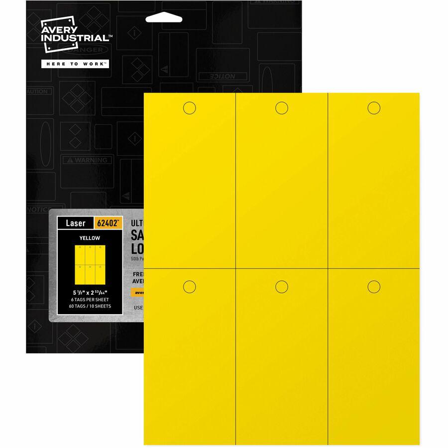 Avery&reg; UltraDuty Lock Out Tag Out Hang Tags - 2.92" Length x 5.50" Width - 60 / Pack - Plastic - Yellow. Picture 14