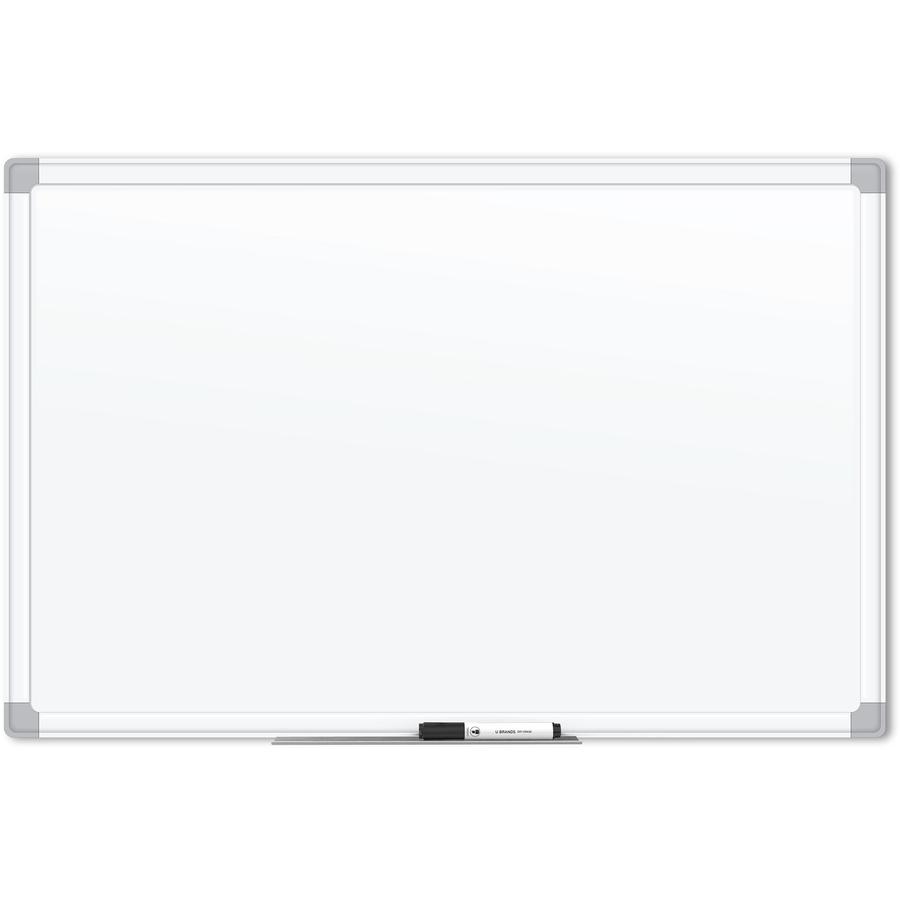 U Brands White Aluminum Framed Magnetic Porcelain Steel Board, 96" X 47" - 96" (8 ft) Width x 47" (4 ft) Height - White Porcelain Steel Surface - White Aluminum Frame - Rectangle - Horizontal/Vertical. Picture 2