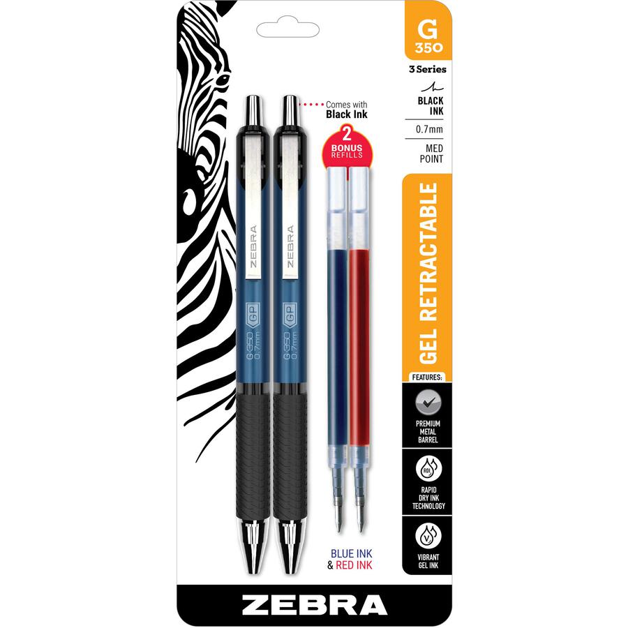 Zebra Pen G-350 Gel Pen - Gel-based Ink - Metal Barrel - 2 / Pack. Picture 2