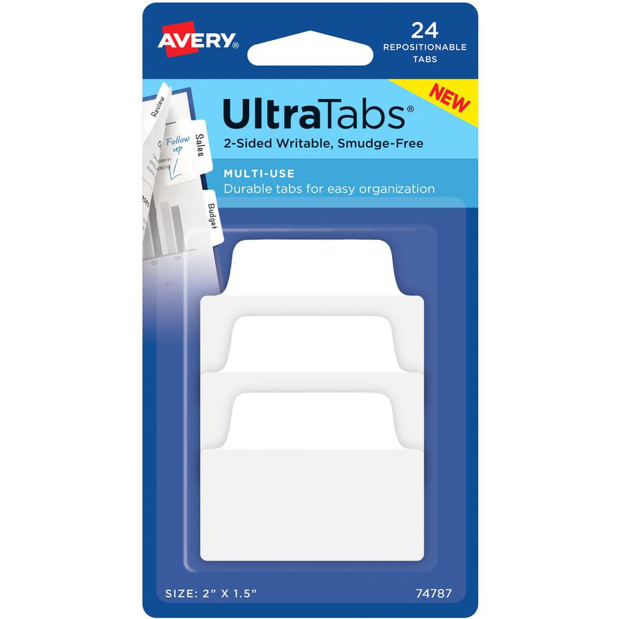 Avery&reg; Ultra Tabs Repositionable Multi-Use Tabs - 24 Tab(s) - 8 Tab(s)/Set - Clear Film, White Paper Tab(s) - 3. Picture 2