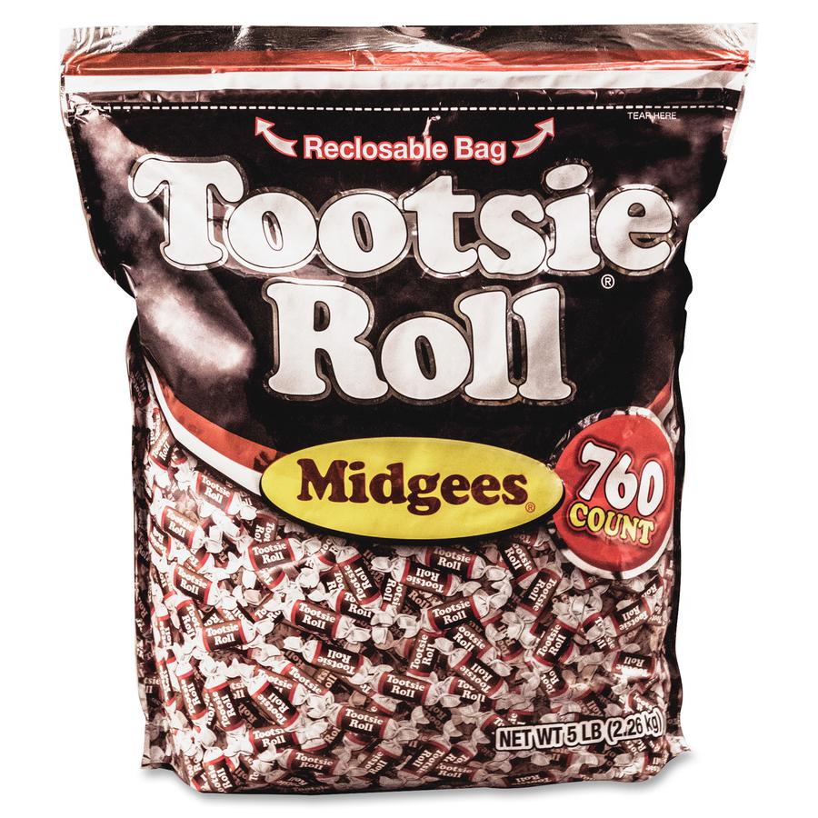 Tootsie Roll Midgees Candy - Assorted - Individually Wrapped, Resealable Container - 5 lb - 1 Bag - 760 Per Bag. Picture 2