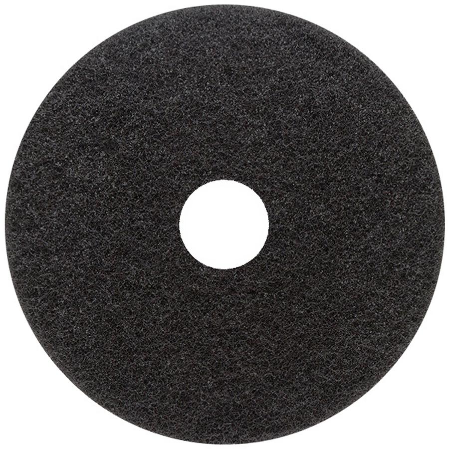 Genuine Joe Black Floor Stripping Pad - 5/Carton - Round x 18" Diameter - Stripping - 175 rpm to 350 rpm Speed Supported - Heavy Duty, Resilient, Flexible, Long Lasting - Fiber - Black. Picture 2