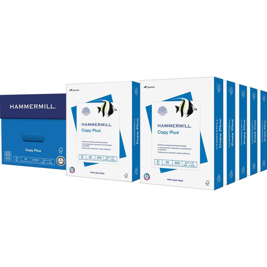 Hammermill Copy Plus Paper - White - 92 Brightness - Letter - 8 1/2" x 11" - 20 lb Basis Weight - 10 / Carton - Acid-free, Quick Drying - White. Picture 2