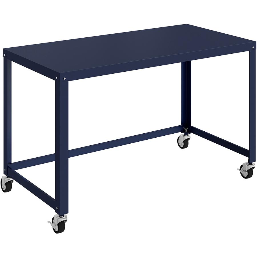 Lorell SOHO Personal Mobile Desk - Rectangle Top - 200 lb Capacity - 48" Table Top Length x 24" Table Top Width - 30" Height - Assembly Required - Navy - Steel - 1 Each. Picture 6