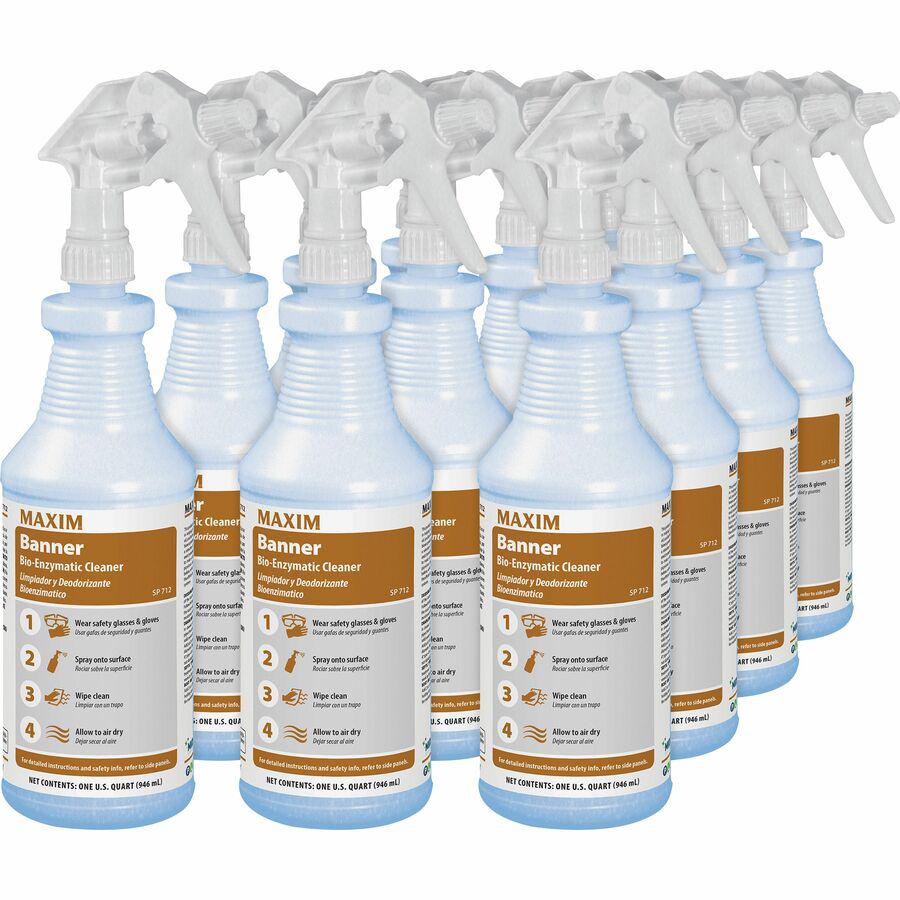 Midlab Banner Bio-Enzymatic Cleaner - Ready-To-Use - 32 fl oz (1 quart) - Fresh Scent - 12 / Carton - White. Picture 3