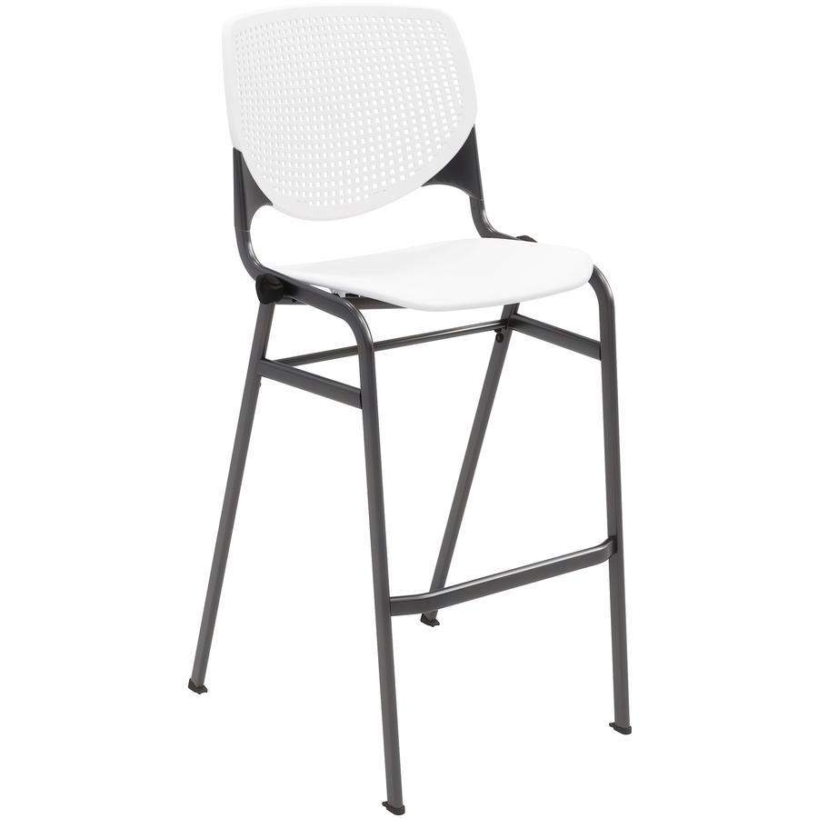 KFI Barstool Chair - White Polypropylene Seat - White Aluminum Alloy, Polypropylene Back - Black Steel Frame - Four-legged Base - 1 Each. Picture 2