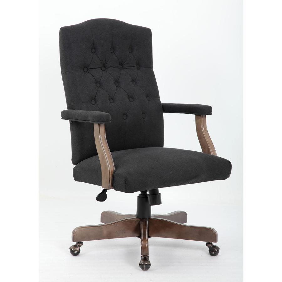 Boss Executive Commercial Linen Chair - Black Linen Seat - Black Linen Back - Driftwood Frame - Mid Back - 5-star Base - Armrest - 1 / Carton. Picture 2