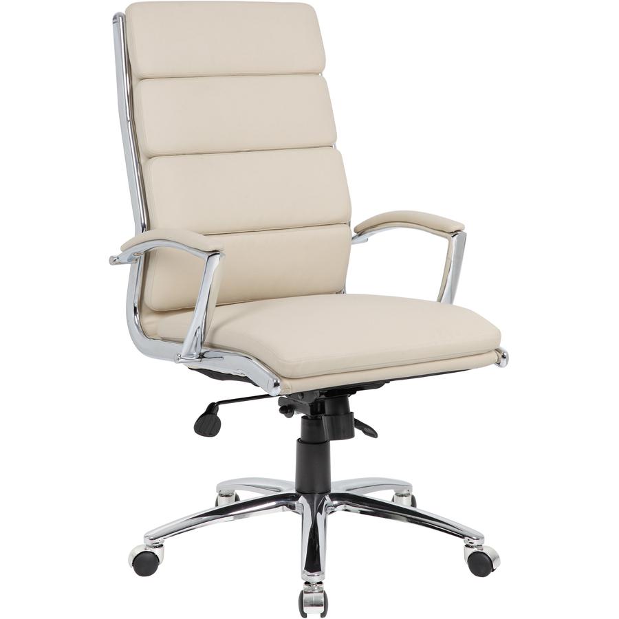 Boss Executive CaressoftPlus Chair - Beige Vinyl Seat - Beige Vinyl Back - Chrome Metal Frame - 5-star Base - 1 / Carton. Picture 2