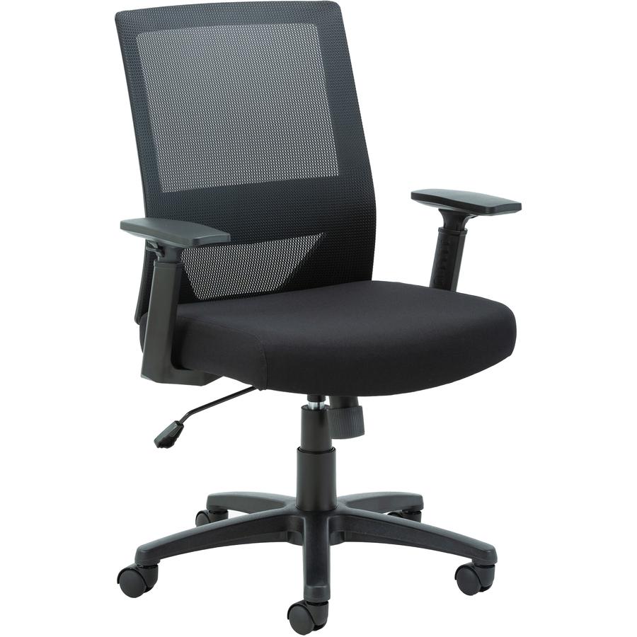 Lorell Mid-Back Mesh Task Chair - Fabric Seat - Mid Back - 5-star Base - Black - Armrest - 1 Each. Picture 3