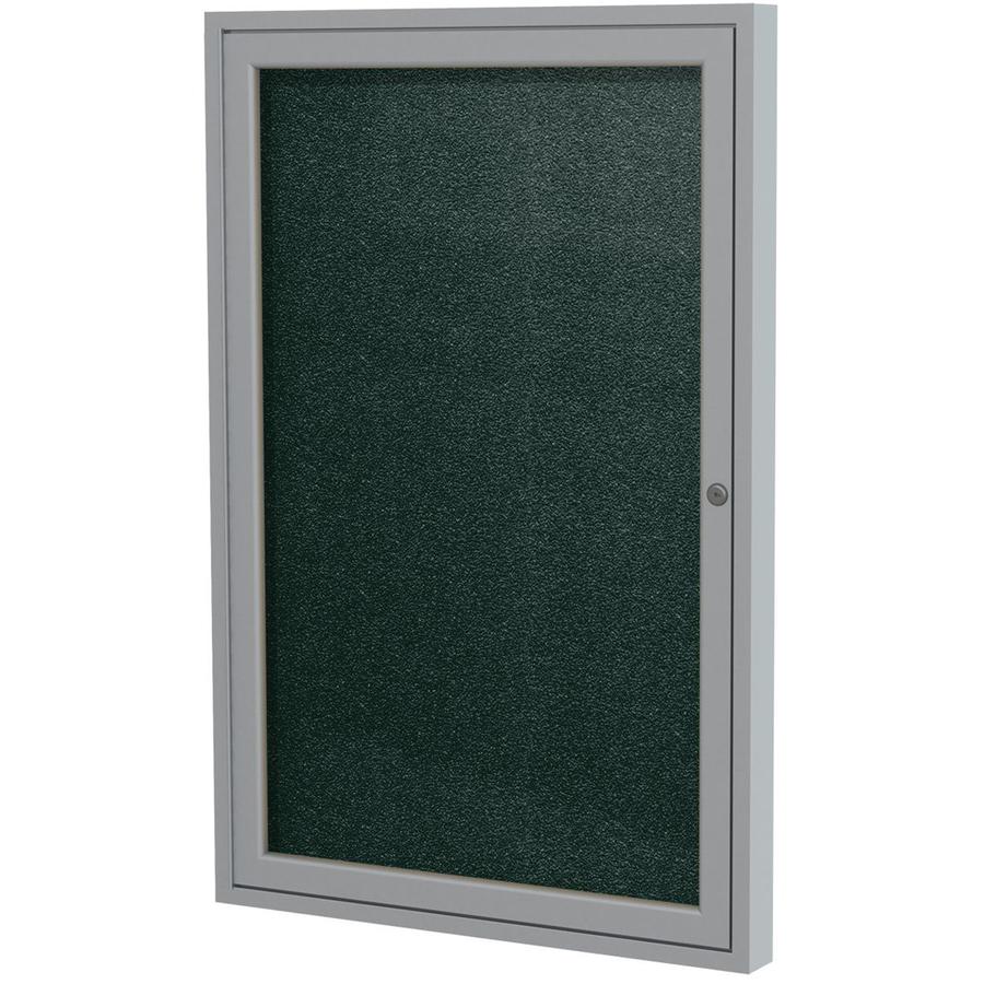 Ghent 1 Door Enclosed Vinyl Bulletin Board with Satin Frame - 36" Height x 30" Width - Ebony Vinyl Surface - Weather Resistant, Water Resistant, Damage Resistant, Tackable, Lockable, Durable, Self-hea. Picture 2