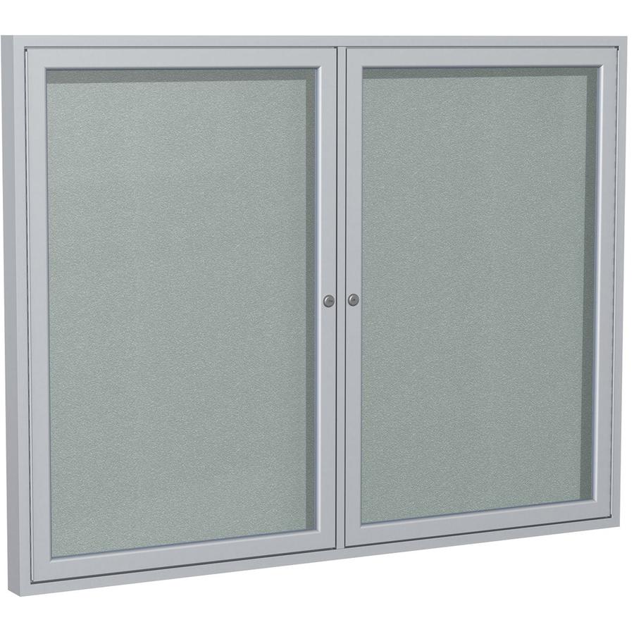 Ghent 48"x60" 2-Door Outdoor Enclosed Vinyl Bulletin Board, Shatter Resistant, with Lock, Satin Aluminum Frame - Silver (PA24860VX-193), Made in the USA. Picture 2