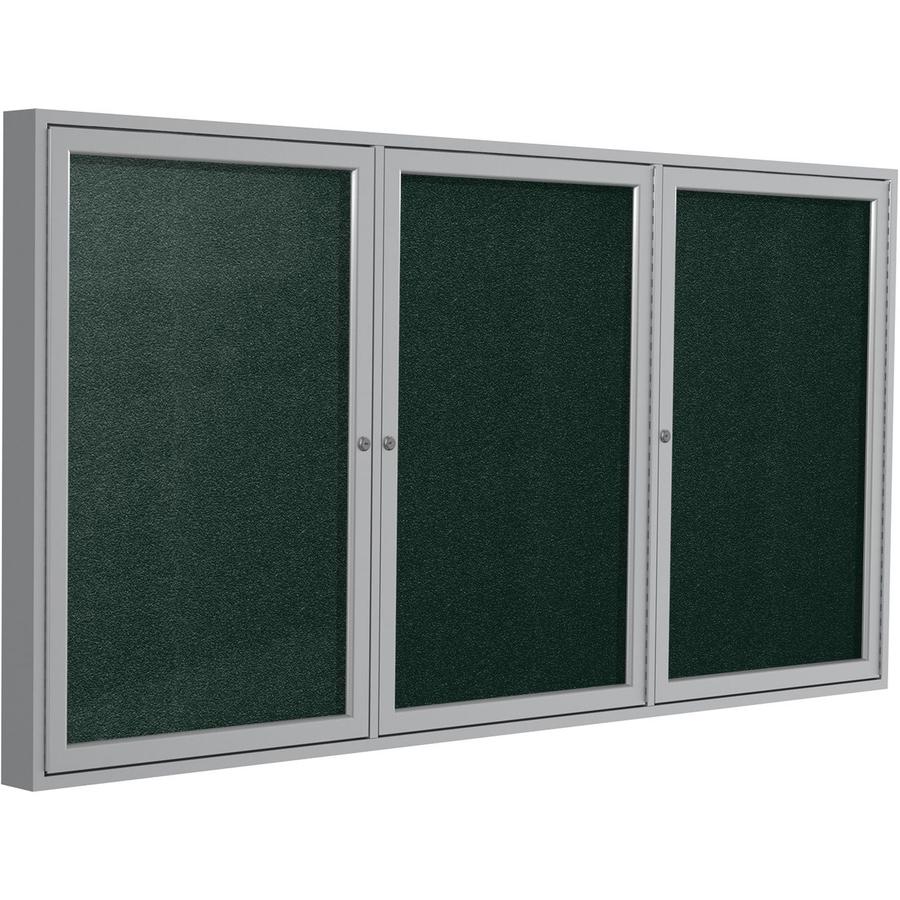 Ghent 48"x72" 3-Door Satin Aluminum Frame Enclosed Vinyl Bulletin Board - Ebony. Picture 2