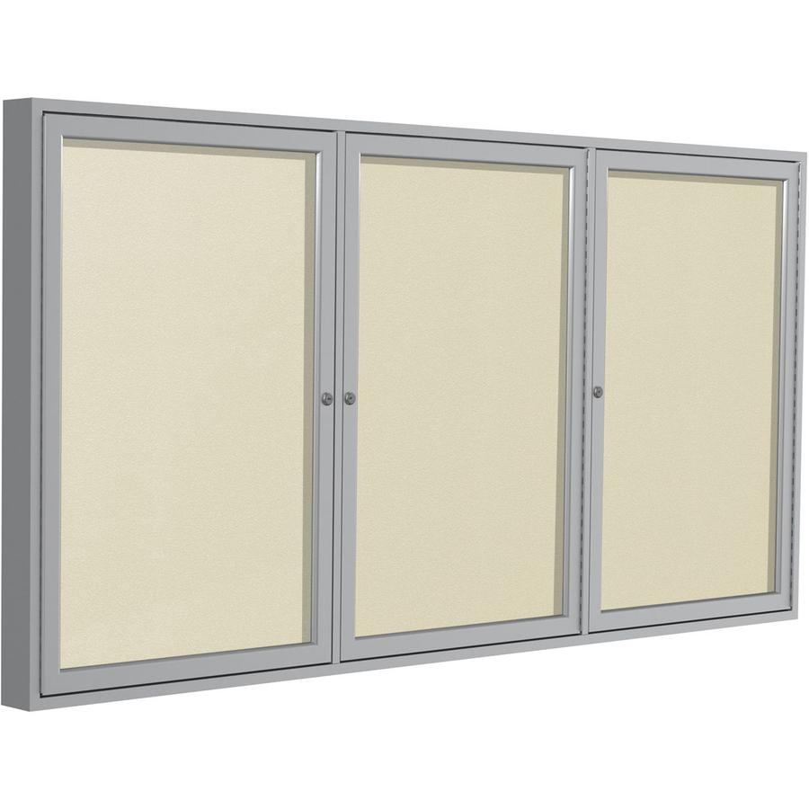 Ghent 3 Door Enclosed Vinyl Bulletin Board with Satin Frame - 48" Height x 72" Width - Ivory Vinyl Surface - Weather Resistant, Water Resistant, Damage Resistant, Tackable, Lockable, Durable, Self-hea. Picture 2