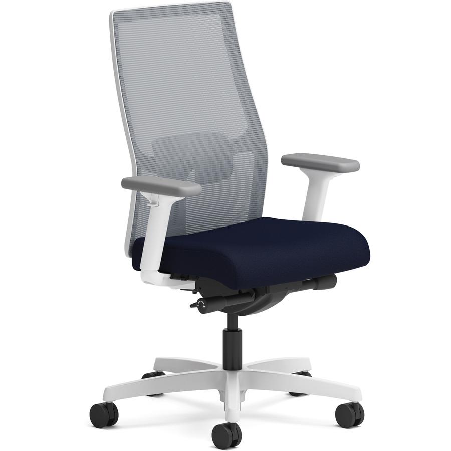 HON Ignition Mid-back Task Chair - Navy Fabric Seat - Fog Mesh Back - Designer White Frame - Mid Back - Armrest - 1 Each. Picture 2