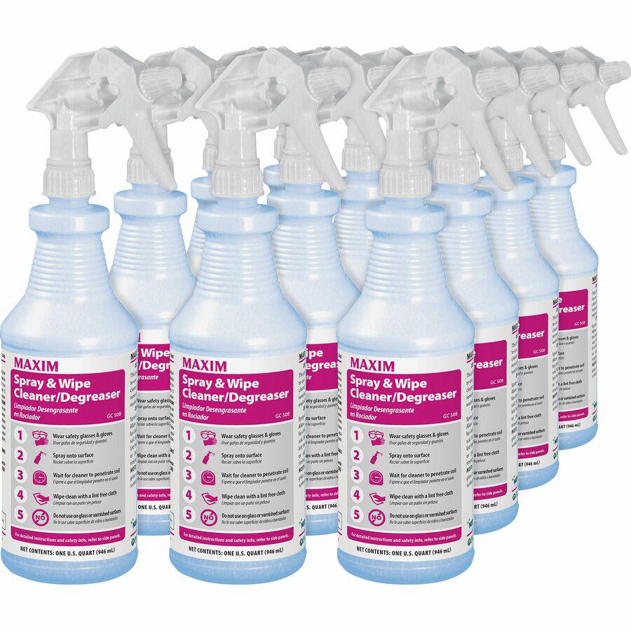 Midlab Spray & Wipe Cleaner/Degreaser - Ready-To-Use Spray - 32 fl oz (1 quart) - Citrus Scent - 12 / Carton - Light Green. Picture 2