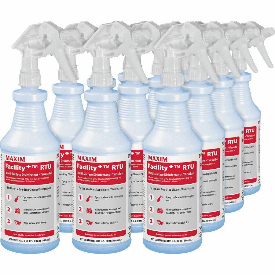 Maxim Facility Multi-Surface Disinfectant - Ready-To-Use - 32 fl oz (1 quart) - 12 / Carton - Washable - Colorless. Picture 3