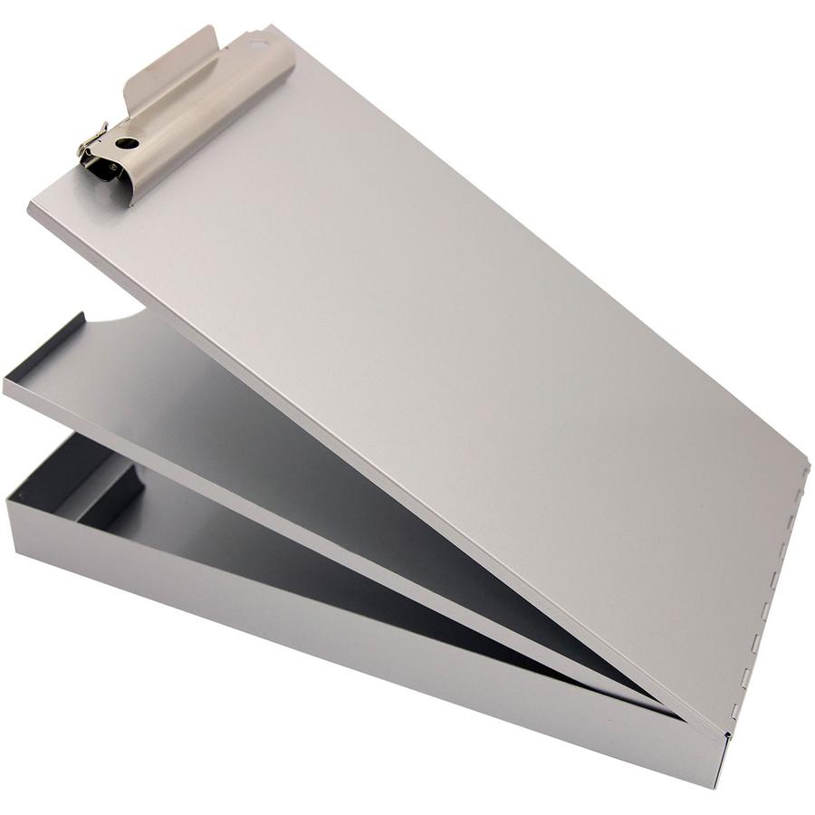 Saunders Cruiser Mate Form Holder with Storage - 1" Clip Capacity - Top Opening - 8 1/2" x 14" - Aluminum - Gray - 1 Each. Picture 3