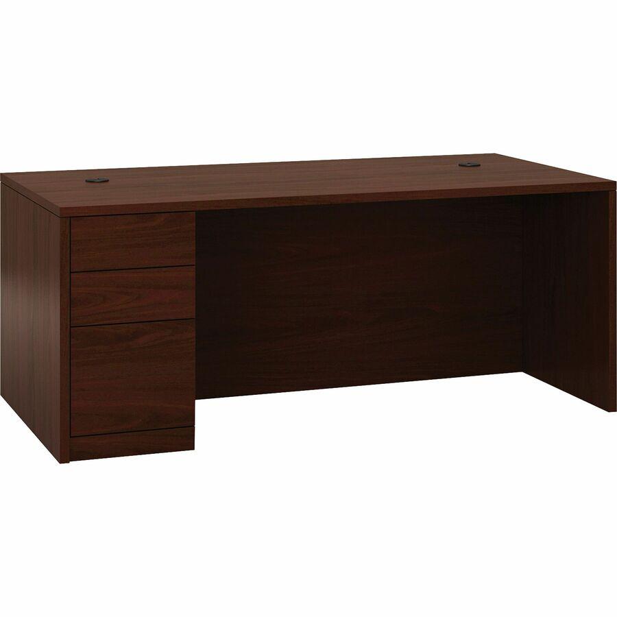 HON 10500 H105896L Pedestal Desk - 72" x 36"29.5" - 3 x Box, File Drawer(s)Left Side - Flat Edge - Finish: Mahogany. Picture 3