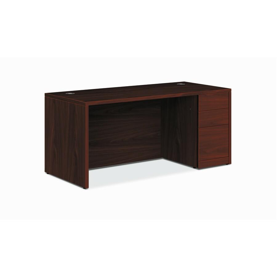 HON 10500 H105897R Pedestal Desk - 66" x 30" x 29.5" - 3 x Box Drawer(s), File Drawer(s)Right Side - Finish: Mahogany. Picture 2