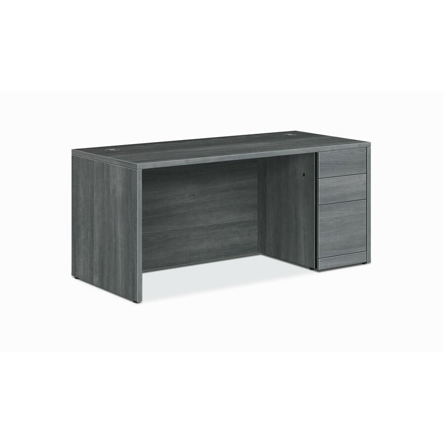 HON 10500 H105897R Pedestal Desk - 66" x 30"29.5" - 3 x Box, File Drawer(s)Right Side - Finish: Sterling Ash. Picture 3