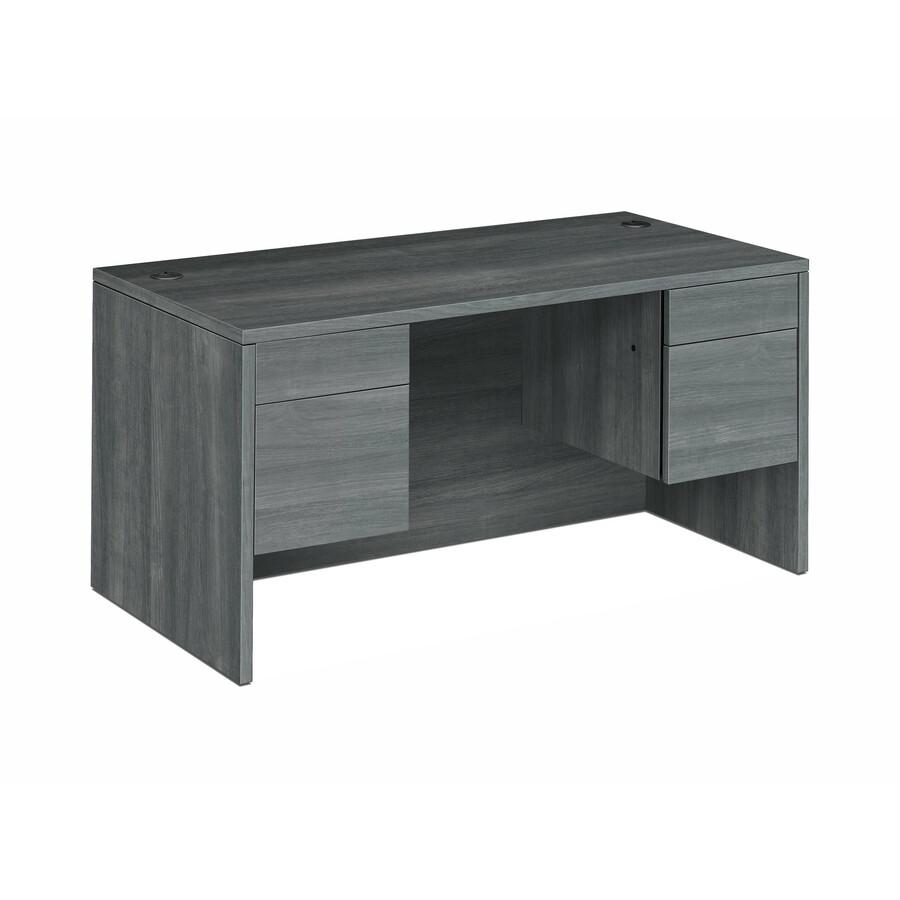 HON 10500 H10573 Pedestal Desk - 60" x 30" x 29.5" - 4 x Box Drawer(s), File Drawer(s) - Double Pedestal - Finish: Sterling Ash. Picture 2