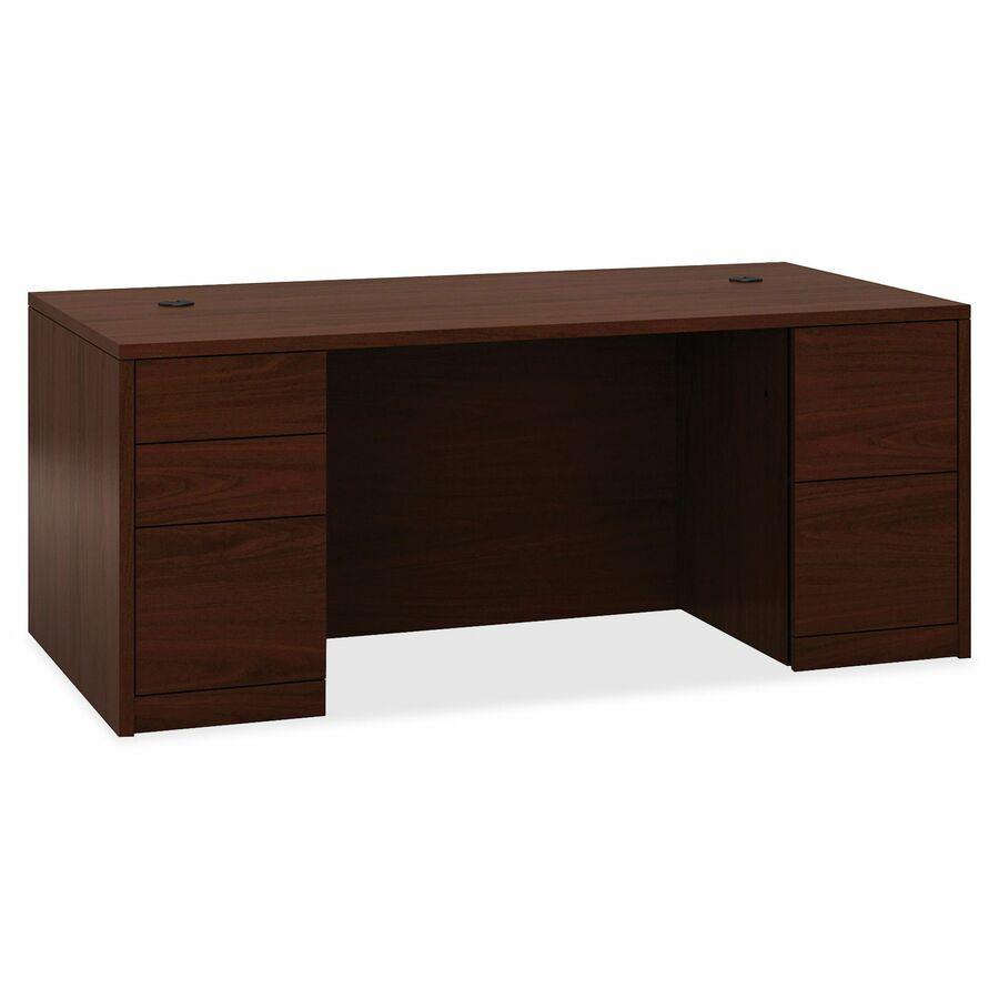HON 10500 H105890 Pedestal Desk - 72" x 36" x 29.5" - 5 x Box Drawer(s), File Drawer(s) - Double Pedestal - Flat Edge - Finish: Mahogany. Picture 2