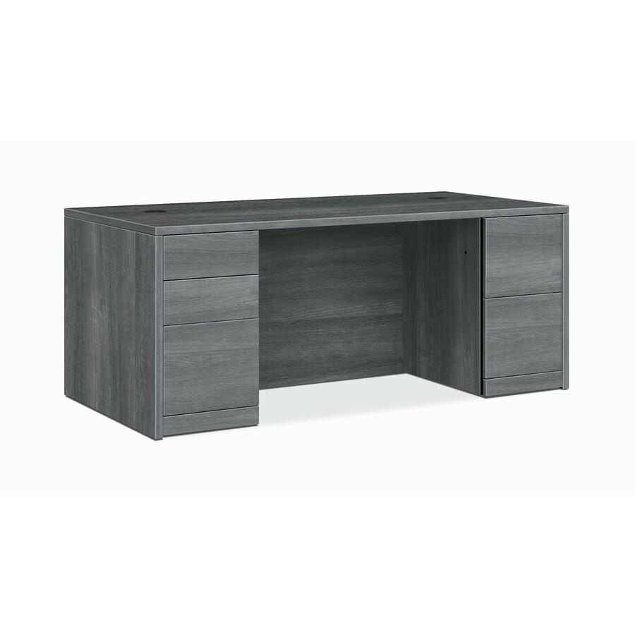 HON 10500 H105890 Pedestal Desk - 72" x 36" x 29.5" - 5 x Box Drawer(s), File Drawer(s) - Double Pedestal - Finish: Sterling Ash. Picture 2