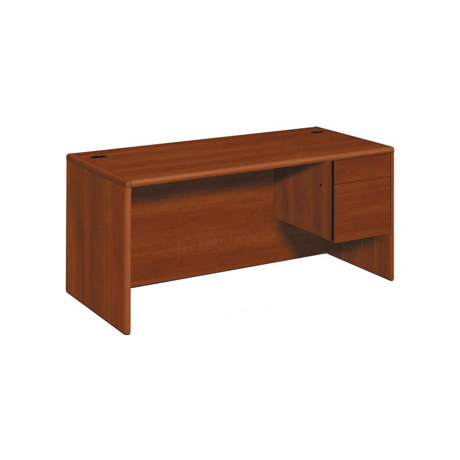 HON 10700 H10783R Pedestal Desk - 66" x 30" x 29.5" - 2 x Box Drawer(s), File Drawer(s)Right Side - Waterfall Edge - Finish: Cognac. Picture 2