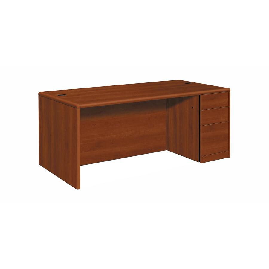 HON 10700 H10787R Pedestal Desk - 72" x 36" x 29.5" - 3 x Box, File Drawer(s)Right Side - Waterfall Edge - Finish: Cognac. Picture 2