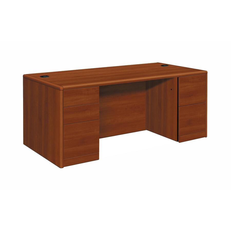HON 10700 H10774 Pedestal Desk - 66" x 30" x 29.5" - 5 x Box, File Drawer(s) - Double Pedestal - Finish: Cognac. Picture 2