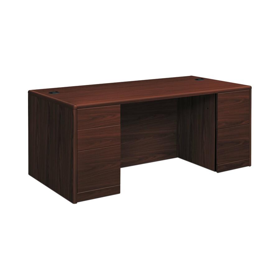 HON 10700 H10774 Pedestal Desk - 66" x 30"29.5" - 5 x Box, File Drawer(s) - Double Pedestal - Finish: Mahogany. Picture 2