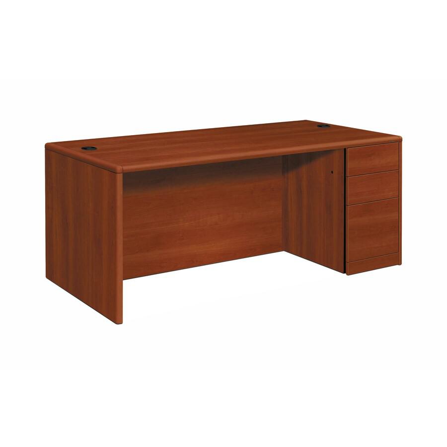 HON 10700 H10701R Pedestal Desk - 66" x 30" x 29.5" - 3 x Box, File Drawer(s) - Single Pedestal on Right Side - Finish: Cognac. Picture 2