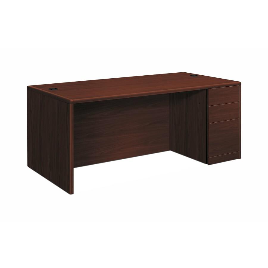 HON 10700 H10701R Pedestal Desk - 66" x 30"29.5" - 3 x Box, File Drawer(s) - Single Pedestal on Right Side - Finish: Mahogany. Picture 2