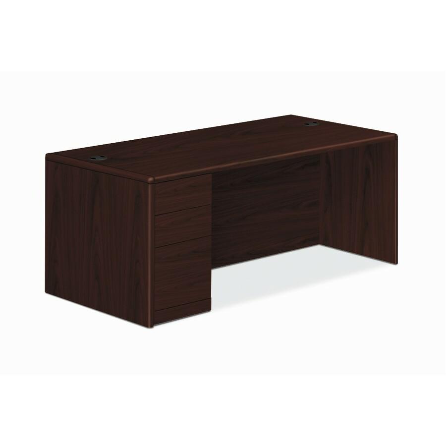 HON 10700 H10702L Pedestal Desk - 66" x 30"29.5" - 3 x Box, File Drawer(s) - Single Pedestal on Left Side - Finish: Mahogany. Picture 2