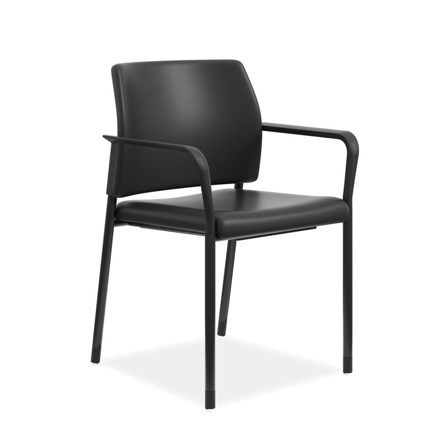 HON Accommodate Chair - Vinyl Seat - Black Vinyl Back - Textured Black Steel Frame - Black - Armrest. Picture 2