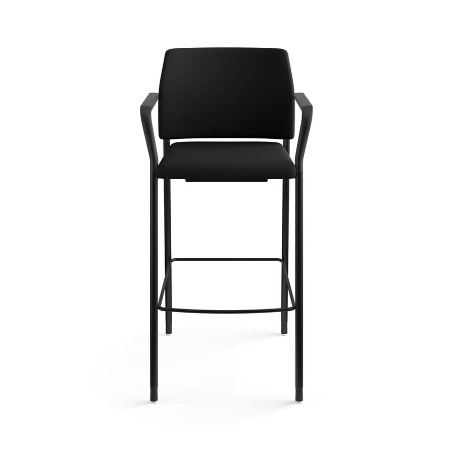 HON Accommodate Sitting Stool - Black Fabric Back - Textured Black Steel Frame - Black - Polyester Fabric - Armrest. Picture 6